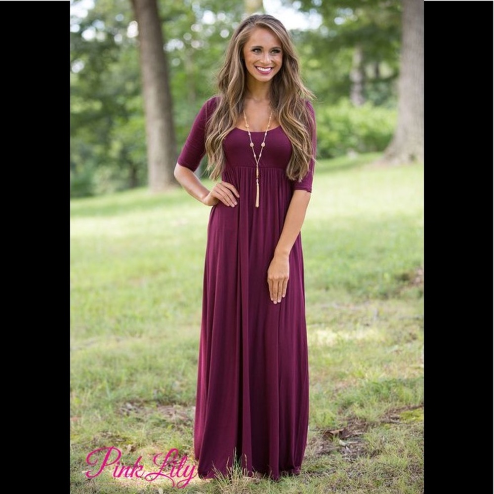 NWT The Pink Lily Boutique Burgundy Maxi Dress - Picture 3 of 3